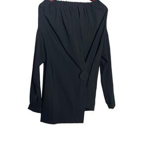 Liviana Conti Black asymmetric cinched neck wrap top sz 42 US 4